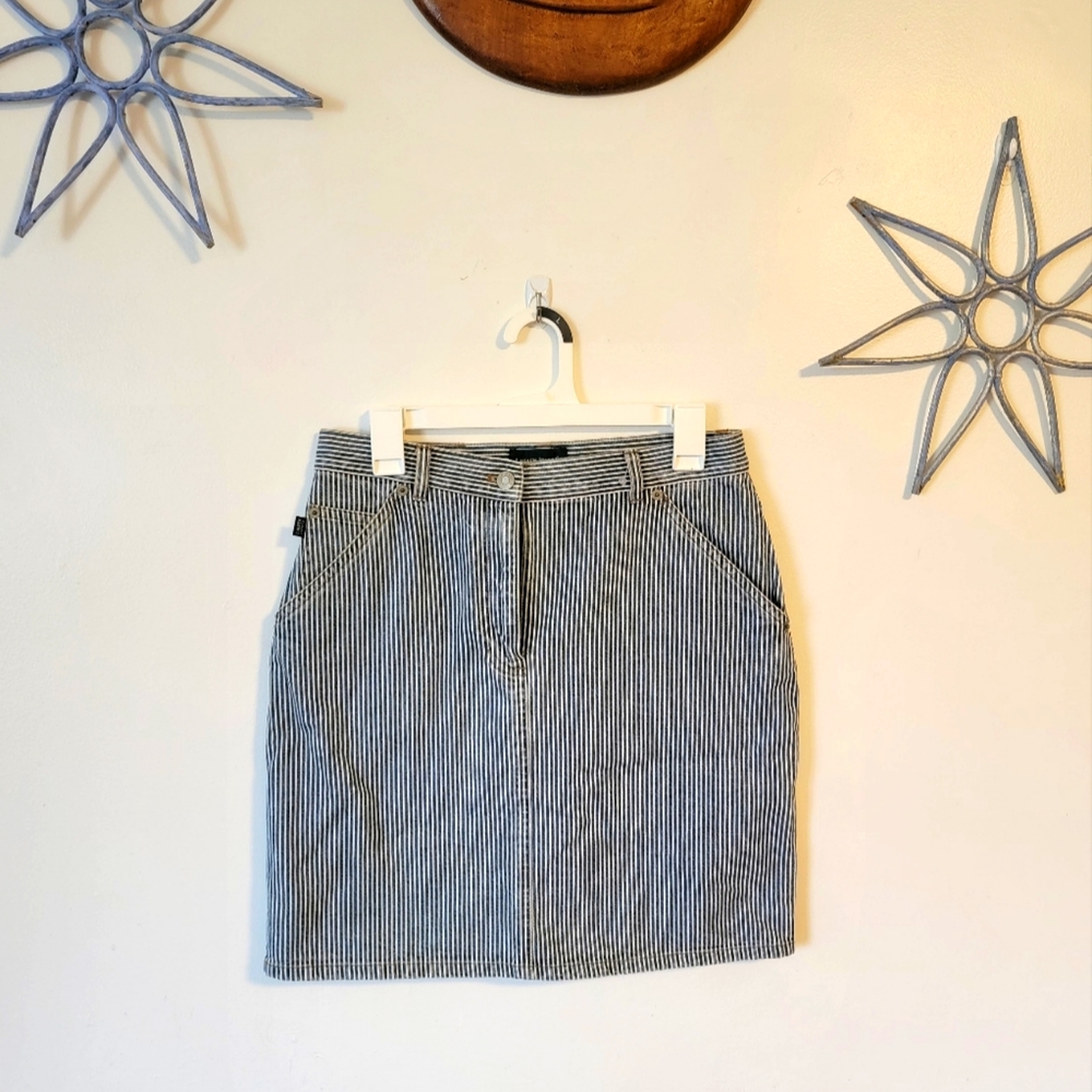 vintage 100% cotton Ralph Lauren blue and white striped size 10 denim skirt